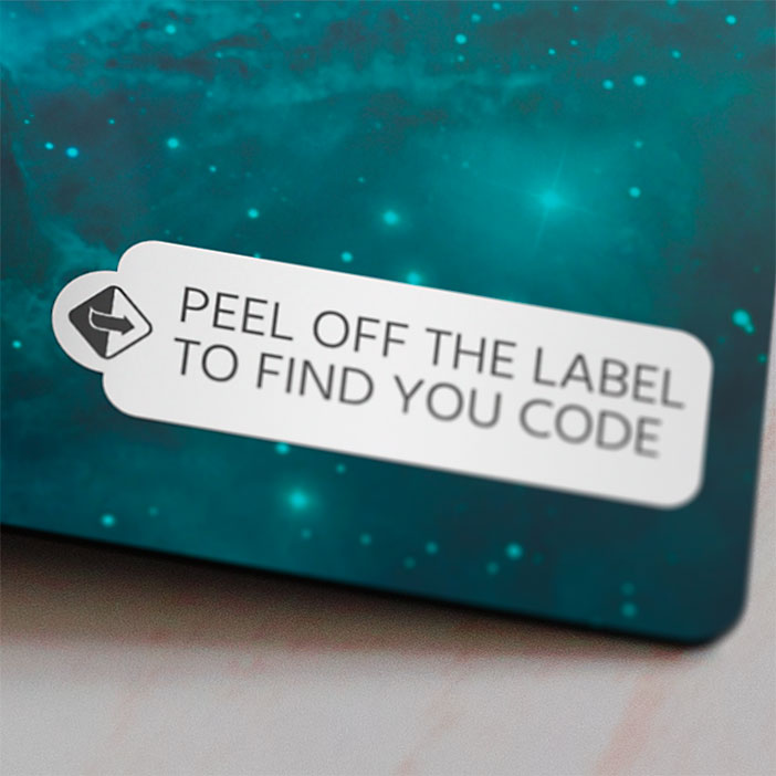 stick label applied on a plastic card